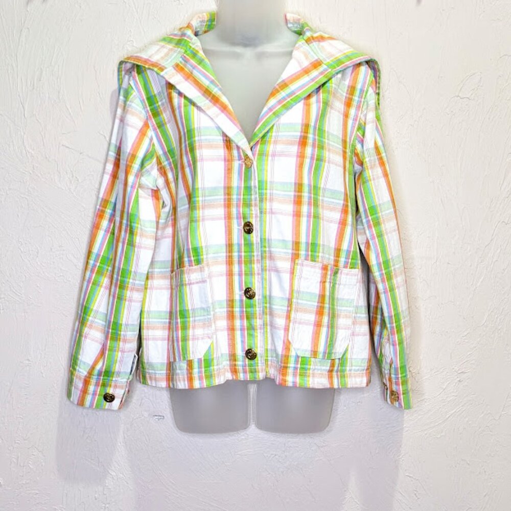 Big Bud Press Sailor Jacket Size M Lightweight Spring Rainbow Plaid